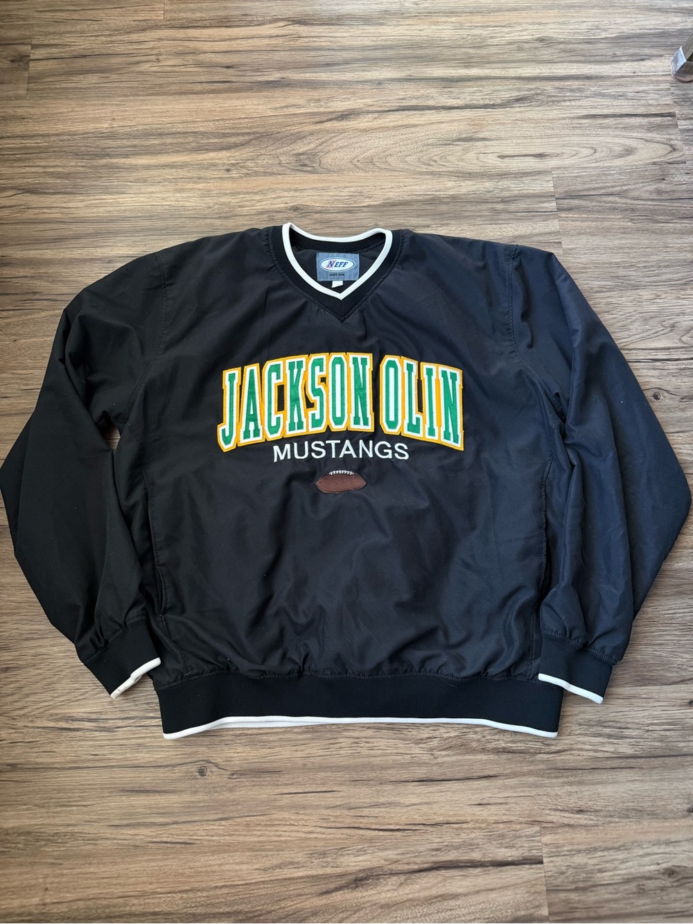 VTG Neff Jackson Olin Mustangs Football V-Neck Pullover Windbreaker Jacket Large